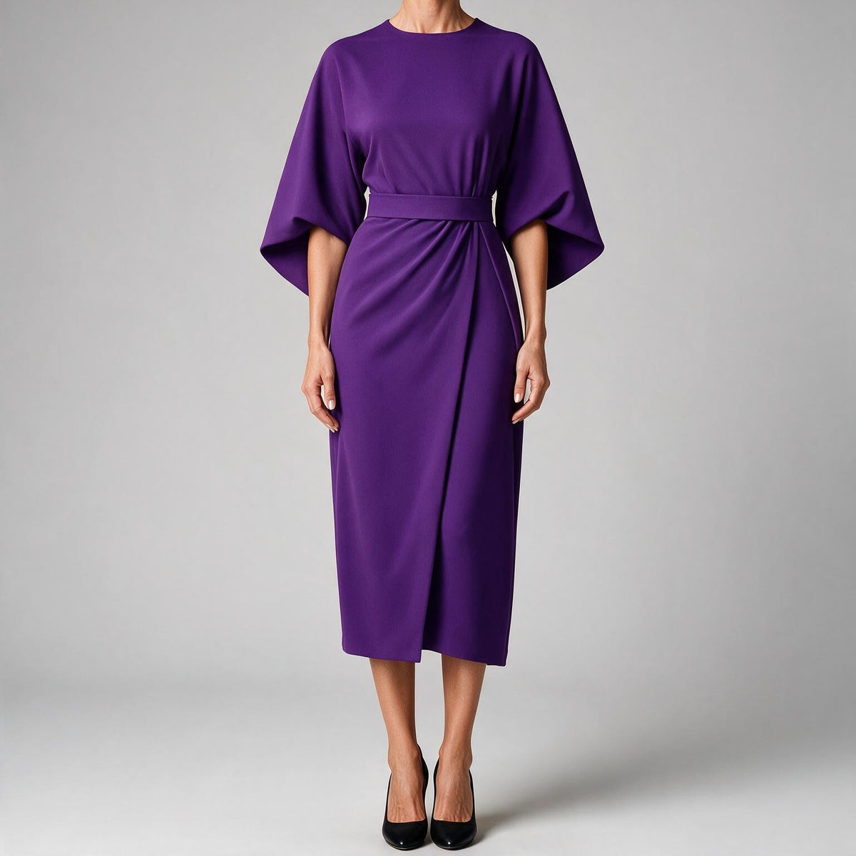 Rhoswen | Womens Wedding Guest Dresses Batwing Sleeve Maxi Elegant Dress Purple