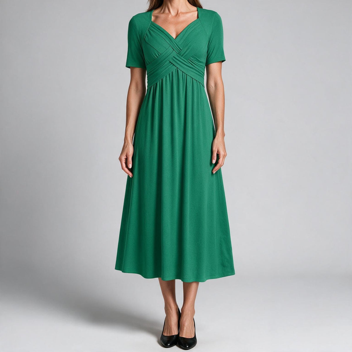 Adaline | Womens Short Sleeve Wrap Waist Long Maxi Wedding Guest Summer Dresses Green