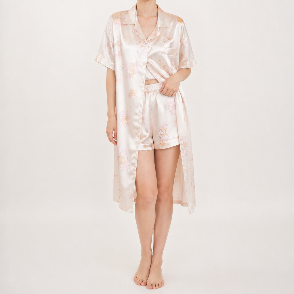 Odette | Womens Short Sleeve Satin Pyjama Set, Apricot