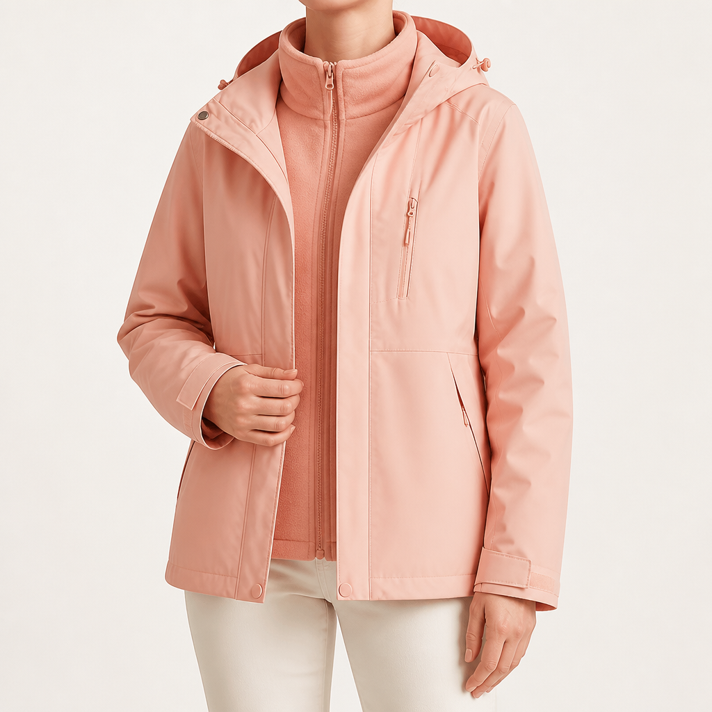 Imogen | Womens 3 In 1 Waterproof Hooded Softshell Jacket, Coral