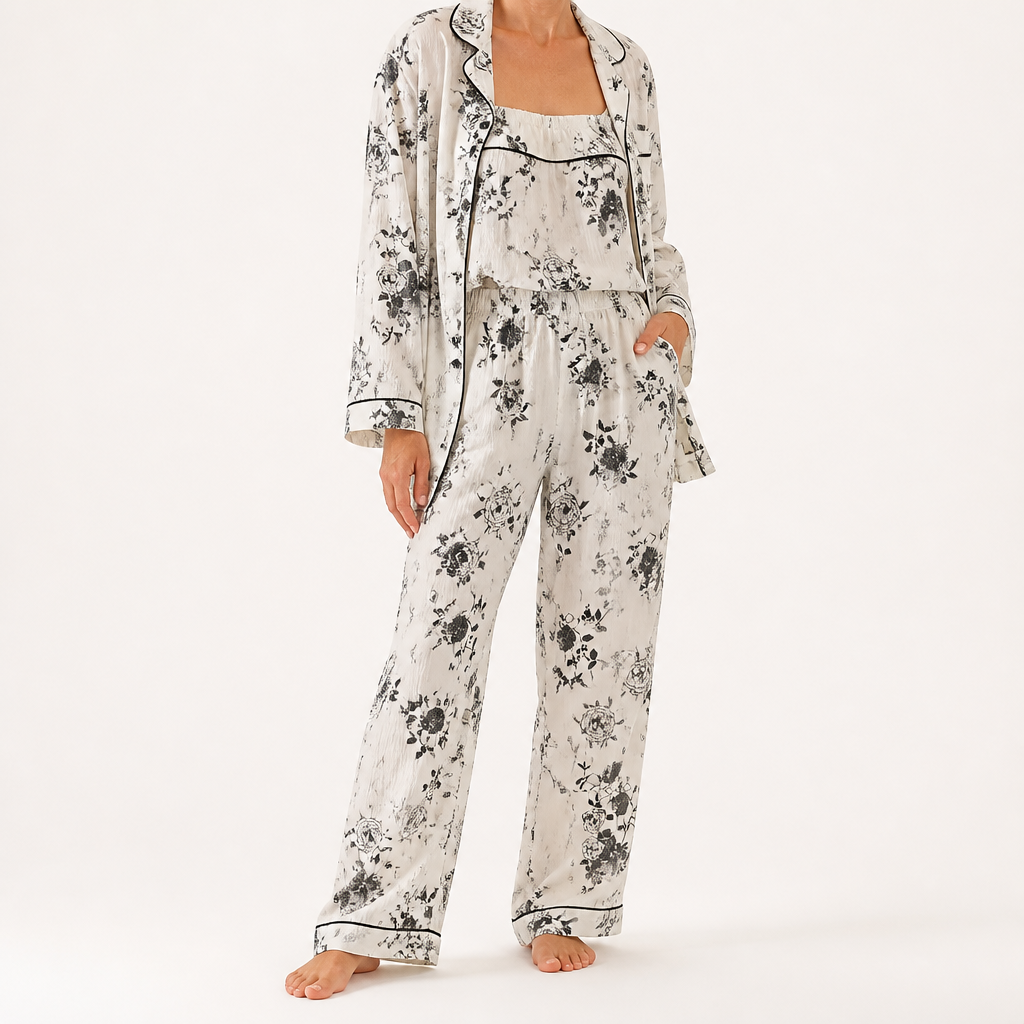 Rosalind | Womens Long Sleeve Button Up Cotton Pyjama Set Loungewear, White 6