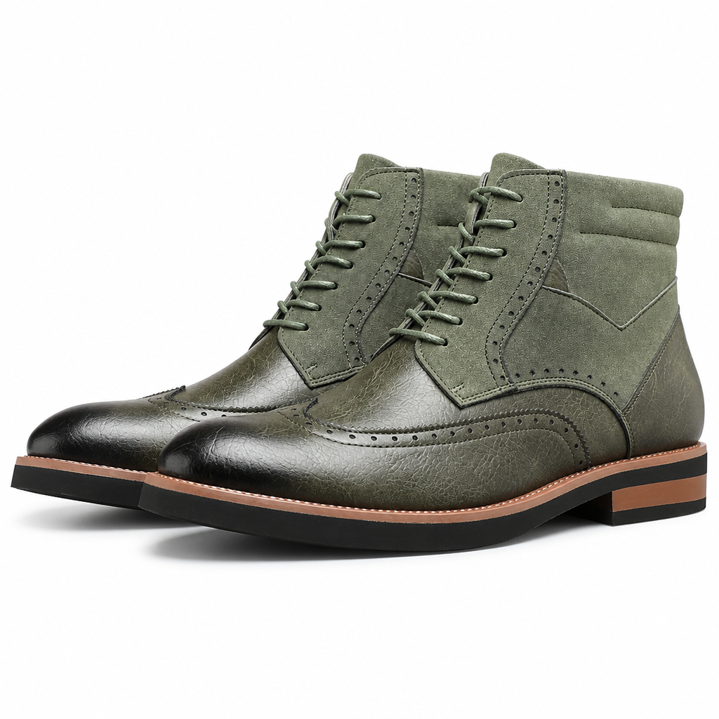 Nikolai | Mens Boots Leather Ankle Boots British Retro Casual Boots Army Green packshot