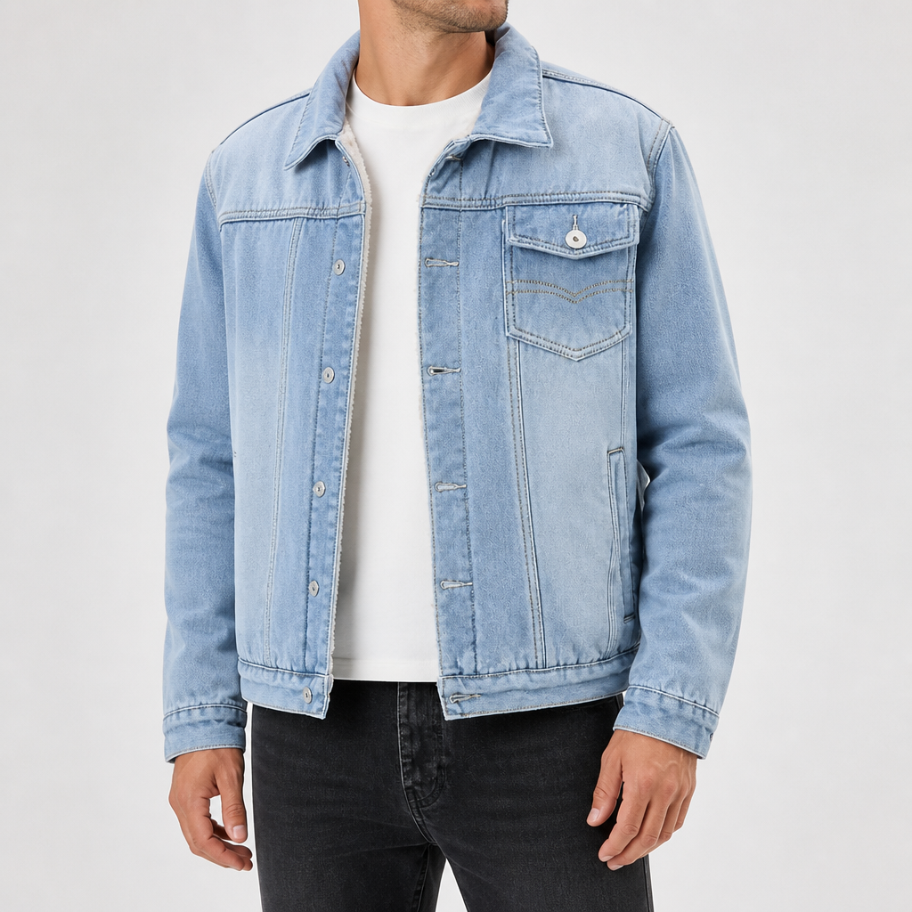 Nathaniel | Mens Fleece Lined Denim Jacket, Light Blue