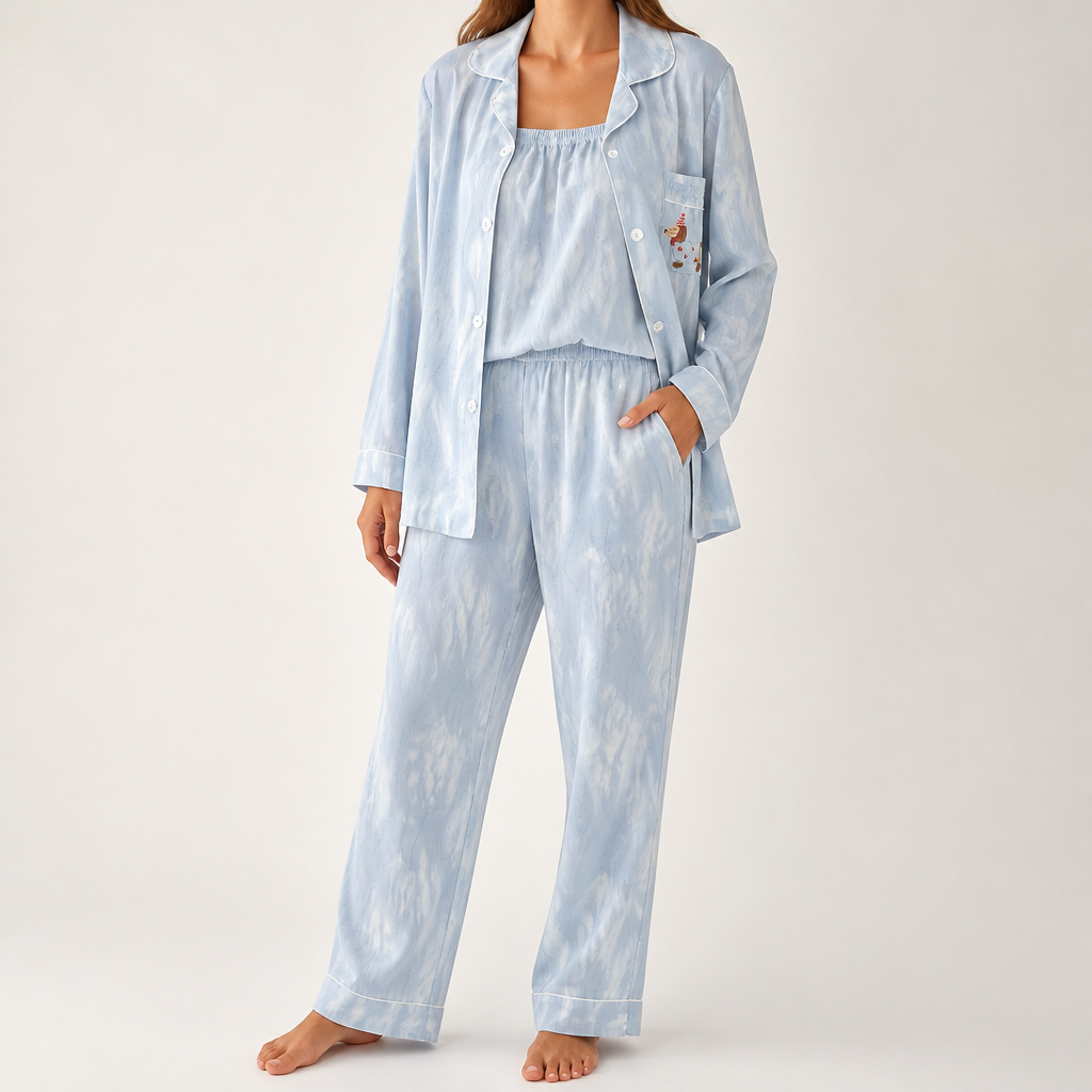 Rosalind | Womens Long Sleeve Button Up Cotton Pyjama Set Loungewear, Blue 4