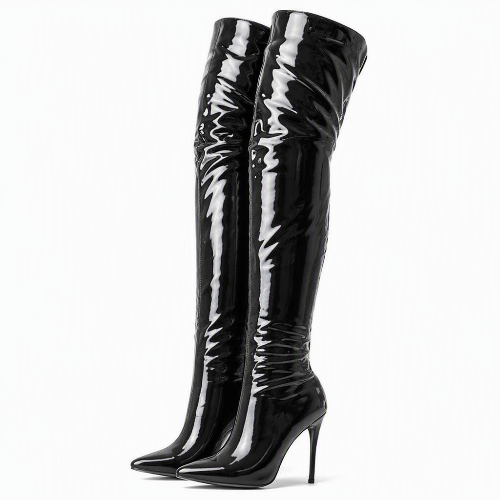 Camilla | Womens Knee High Heeled Pointed Toe Leather Long Boots Black packshot