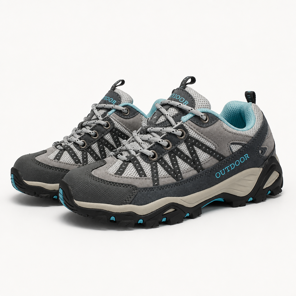 Delphine | Womens Leather Non Slip Breathable Walking Hiking Shoes, Grey