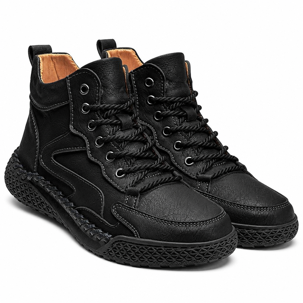 Zeb | Mens Ankle Boots Lace Up High Top Casual Boots Black packshot