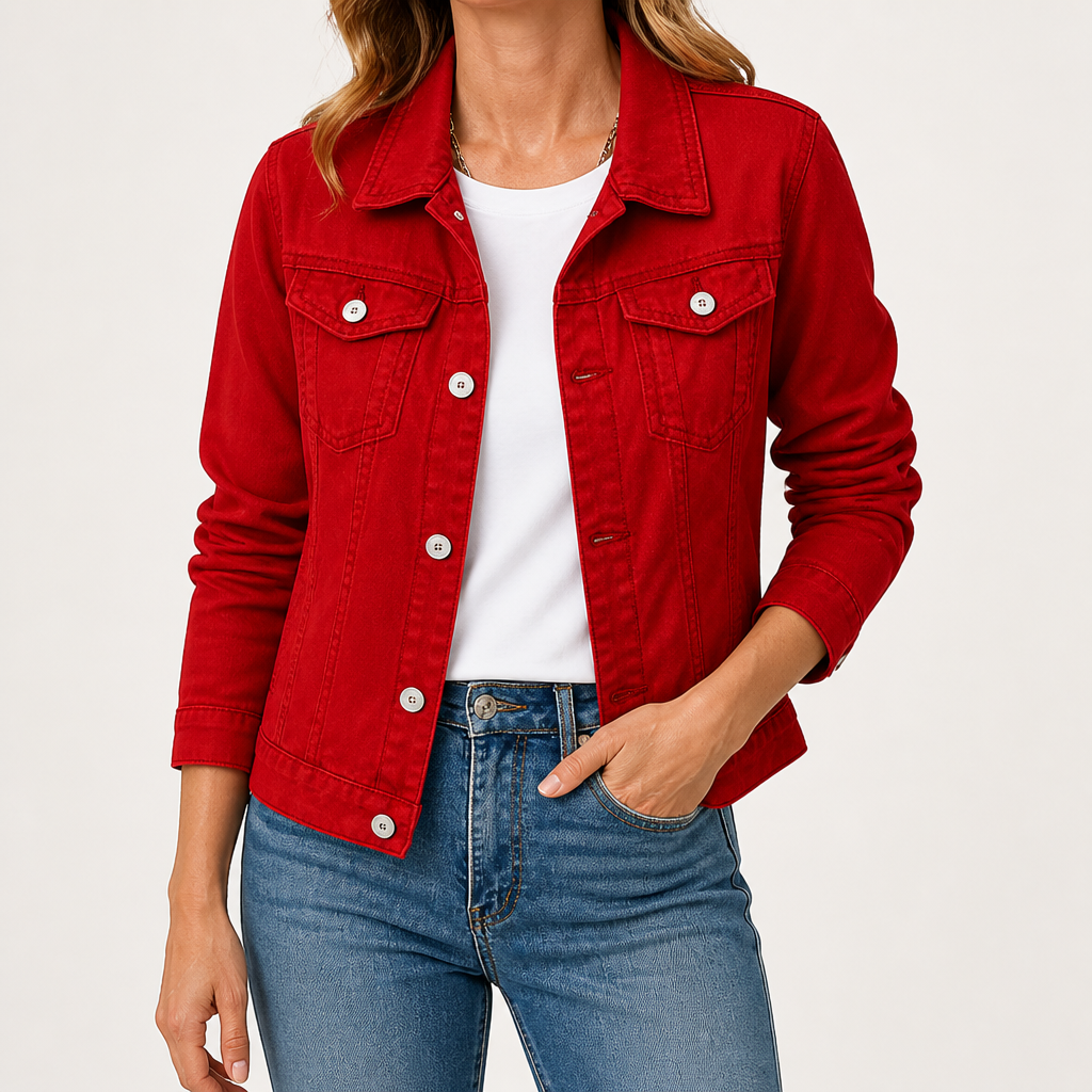 Sylvie | Womens Cropped Denim Jacket, Red