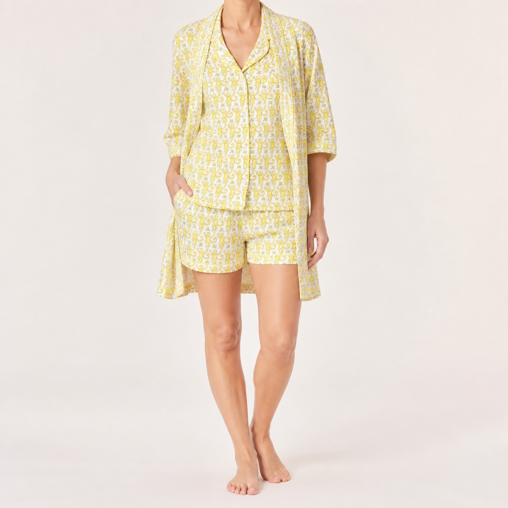 Genevieve | Womens Short Sleeve Cotton Pyjama Set, Lemon Yellow