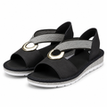 Serena | Womens Sandals Wedge Heel Ankle Strap Fisherman Sandals Black packshot
