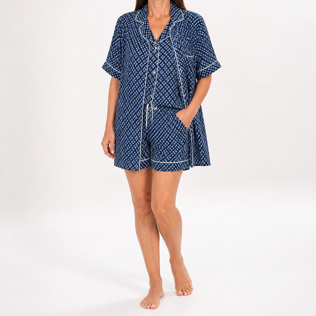 Odette | Womens Short Sleeve Satin Pyjama Set, Blue