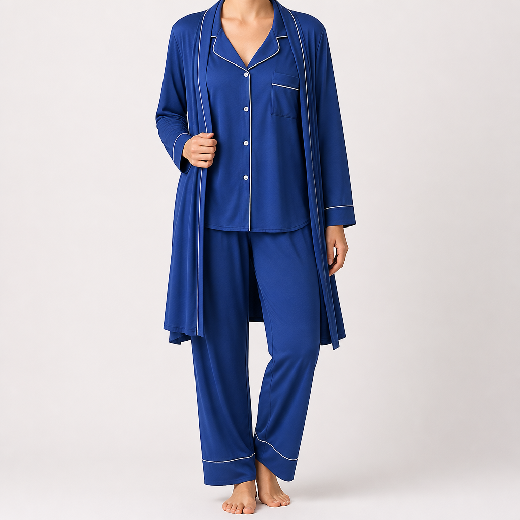 Rosalind | Womens Modal Pyjamas Long Sleeve Loungewear Set, Denim Blue