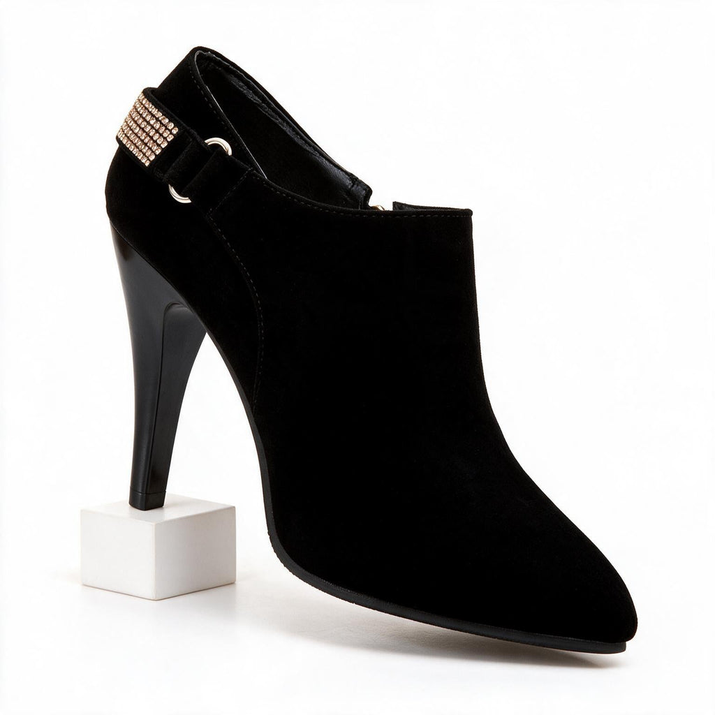 Ophelia | Womens Rhinestone Suede Pointed Toe High Heels Shoes Black packshot