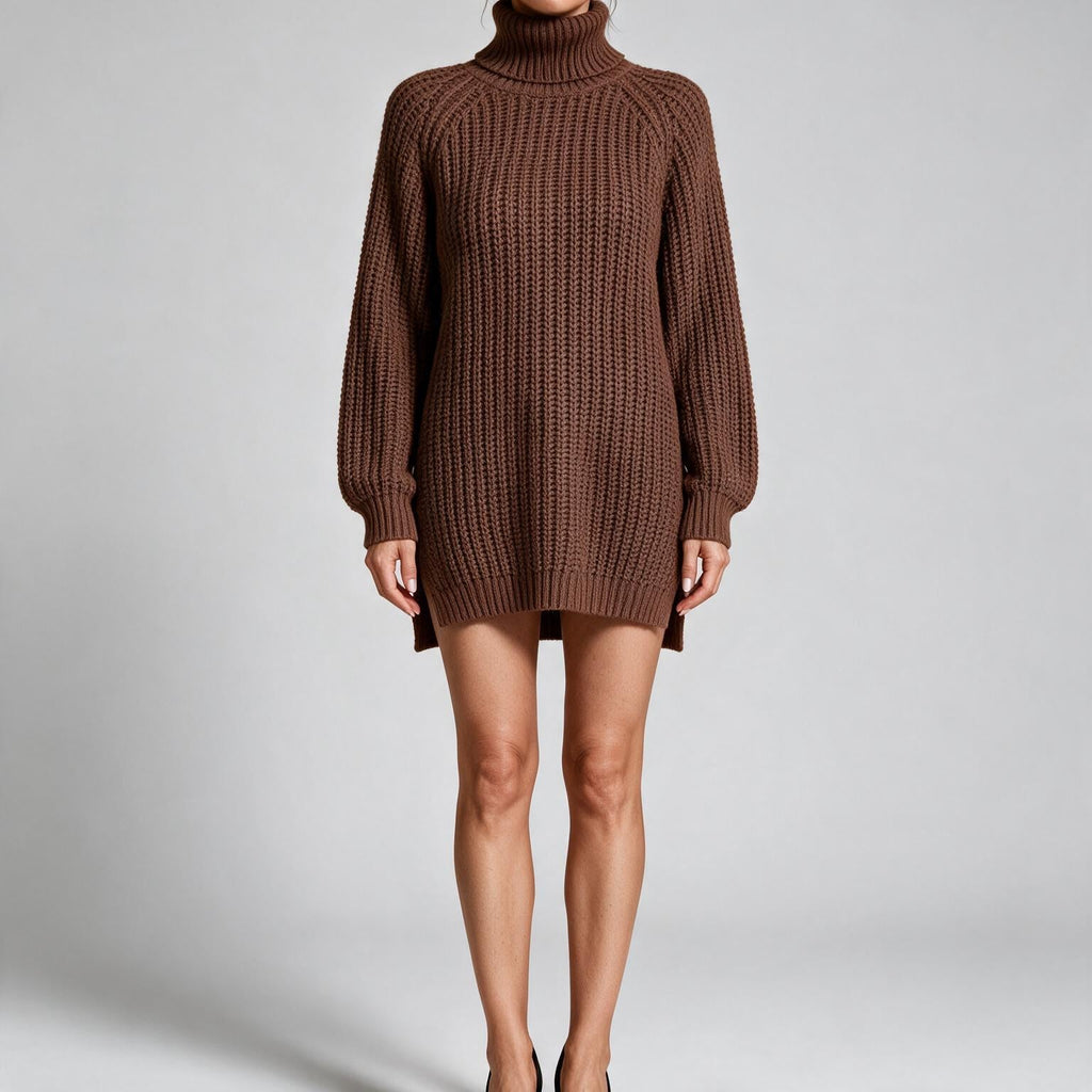Rhiannon | Womens Wedding Guest Jumper Knitted Split Raglan Sleeve Dresses Brown