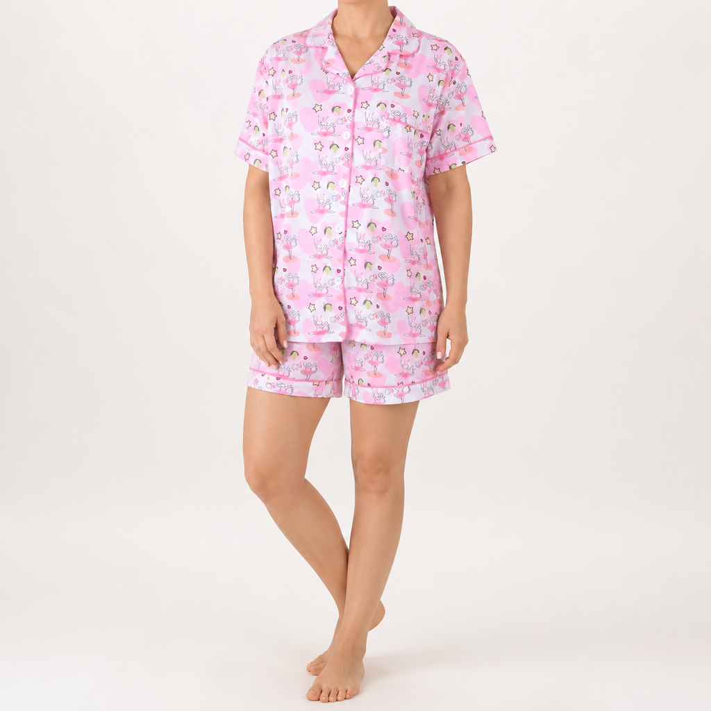 Genevieve | Womens Short Sleeve Cotton Pyjama Set, Rose Pink