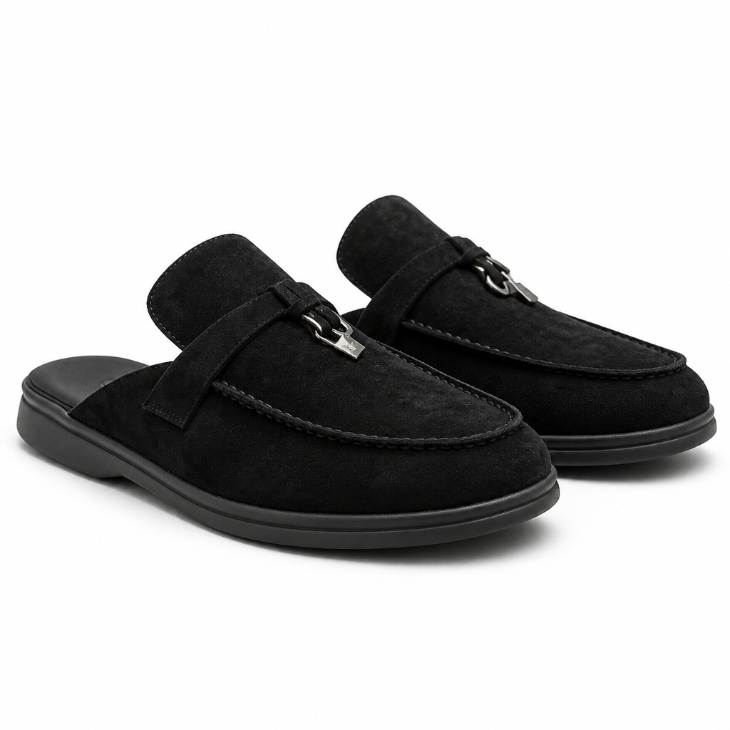 Sasha | Womens Leather Slip on Closed Toe Mules Sandals Black packshot