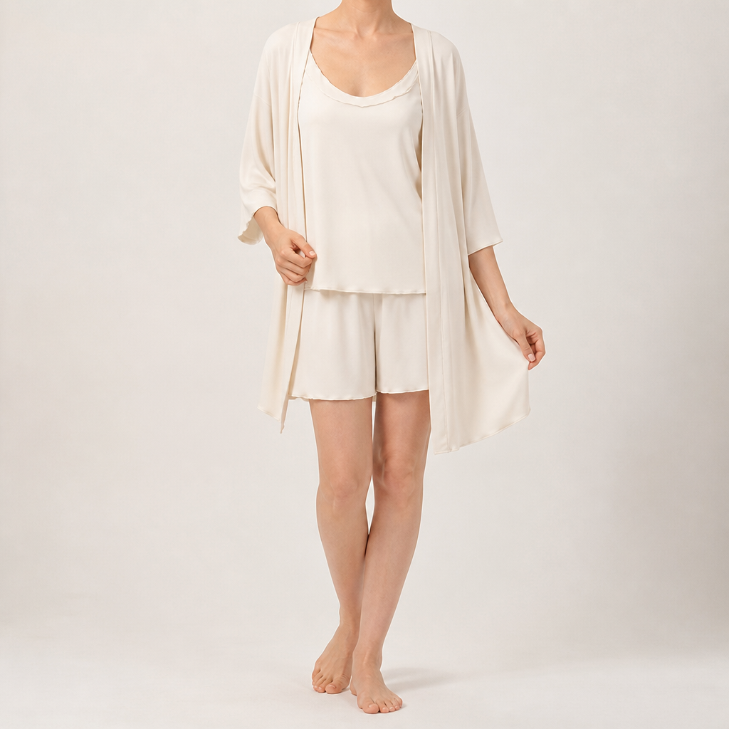 Elodie | Womens Short Sleeve Shorts Pyjama Set, Beige