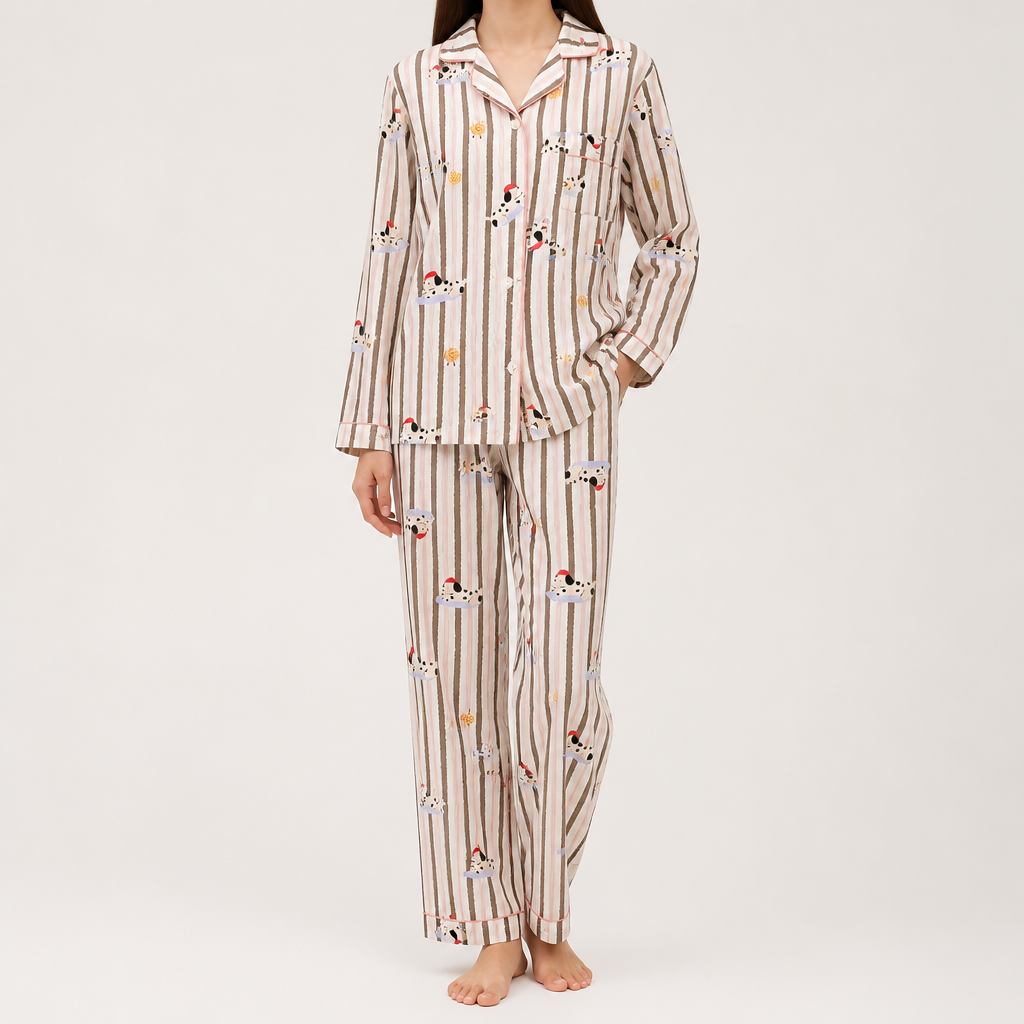 Beatrix | Womens Long Sleeve Cotton Pyjama Set Loungewear, Rust