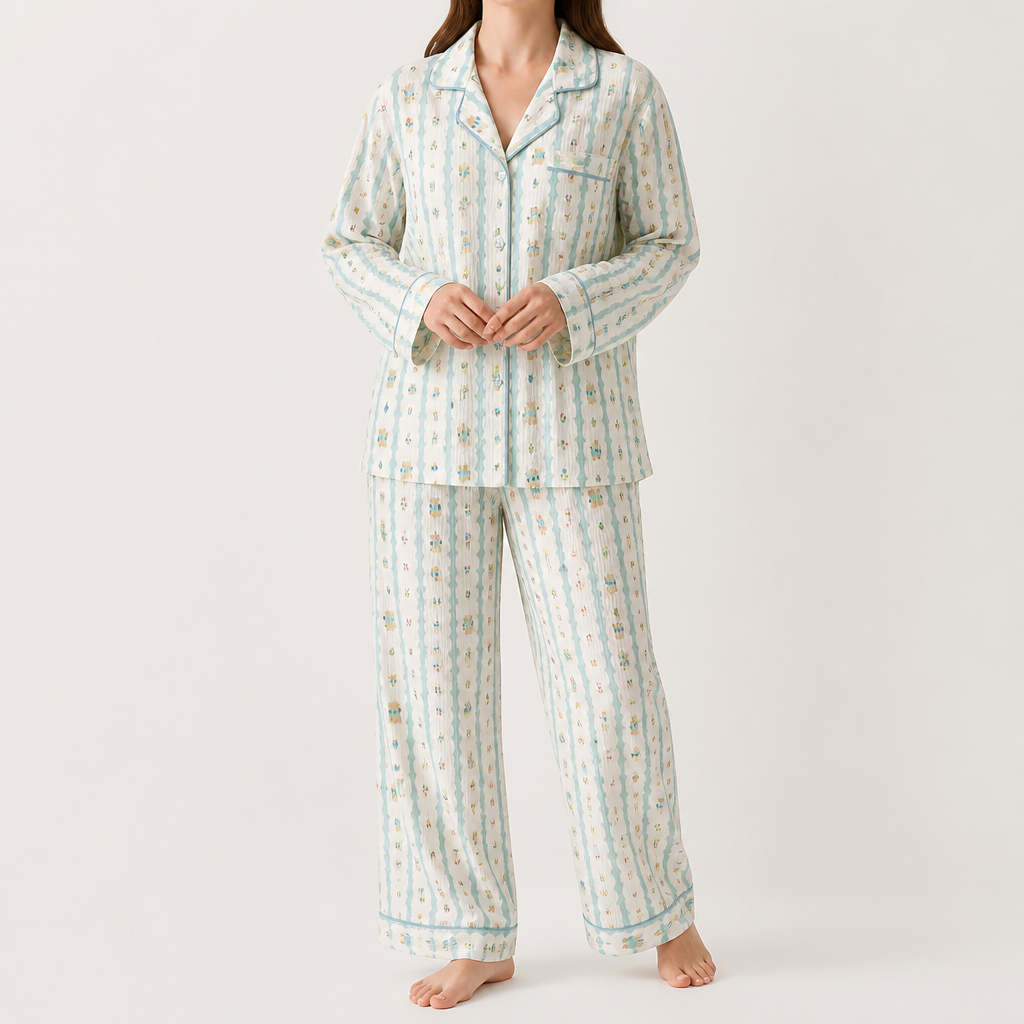 Beatrix | Womens Long Sleeve Cotton Pyjama Set Loungewear, Ivory 5