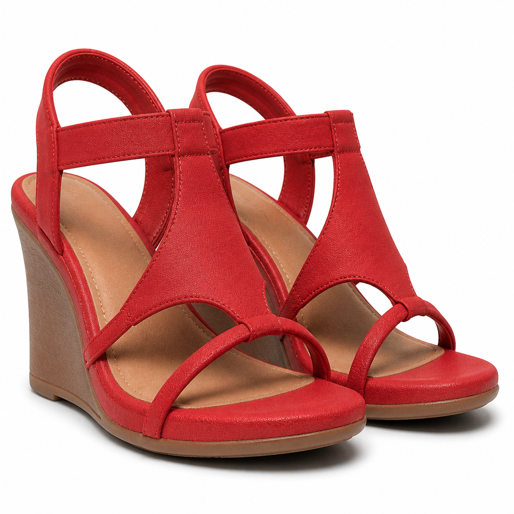 Romina | Womens Wedge Heel Sandals Roman Strappy Summer Comfort Sandals Red packshot
