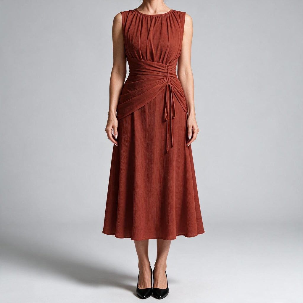 Odette | A Line Chiffon Maxi Wedding Guest Summer Dresses Brick Red