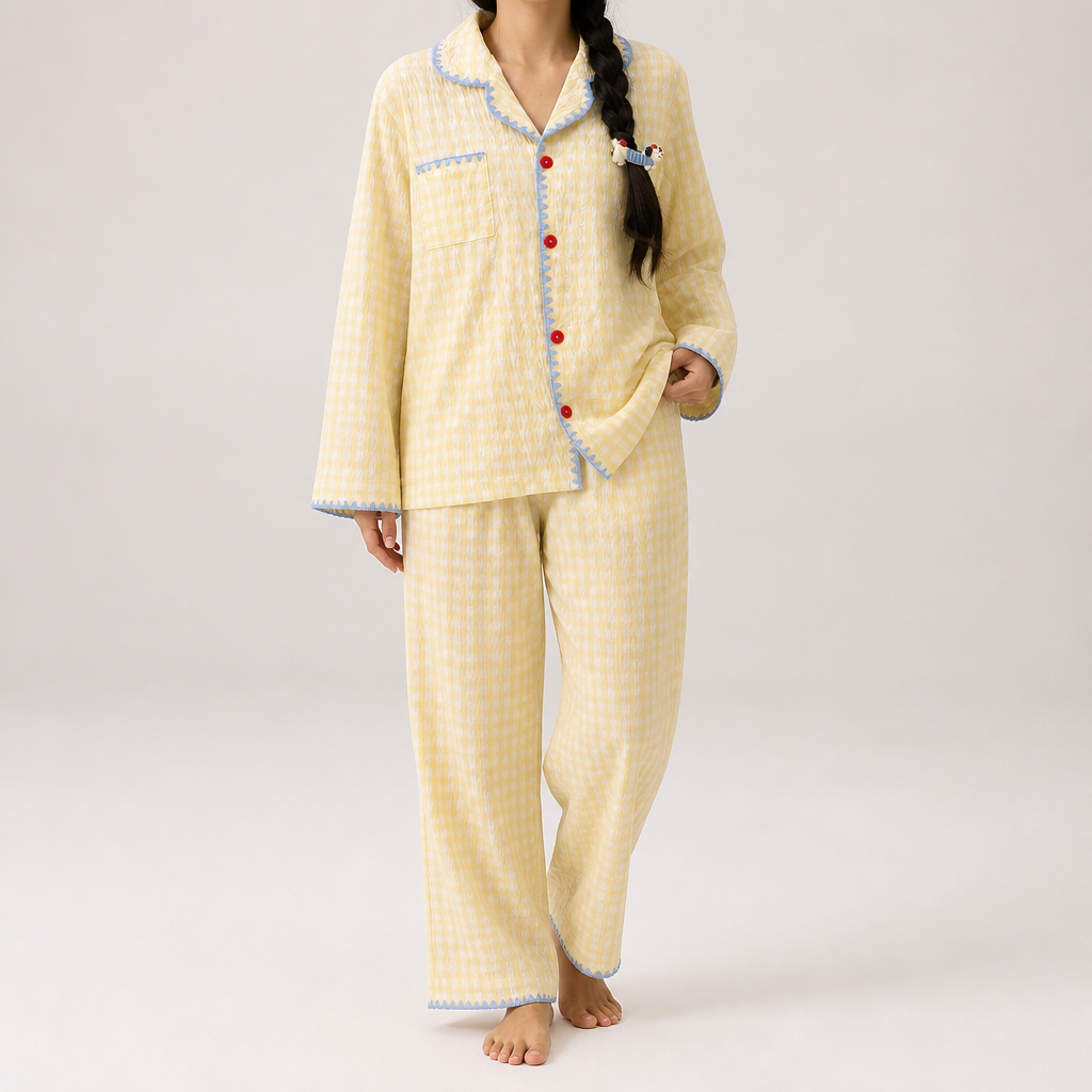 Beatrix | Womens Long Sleeve Cotton Pyjama Set Loungewear, Yellow