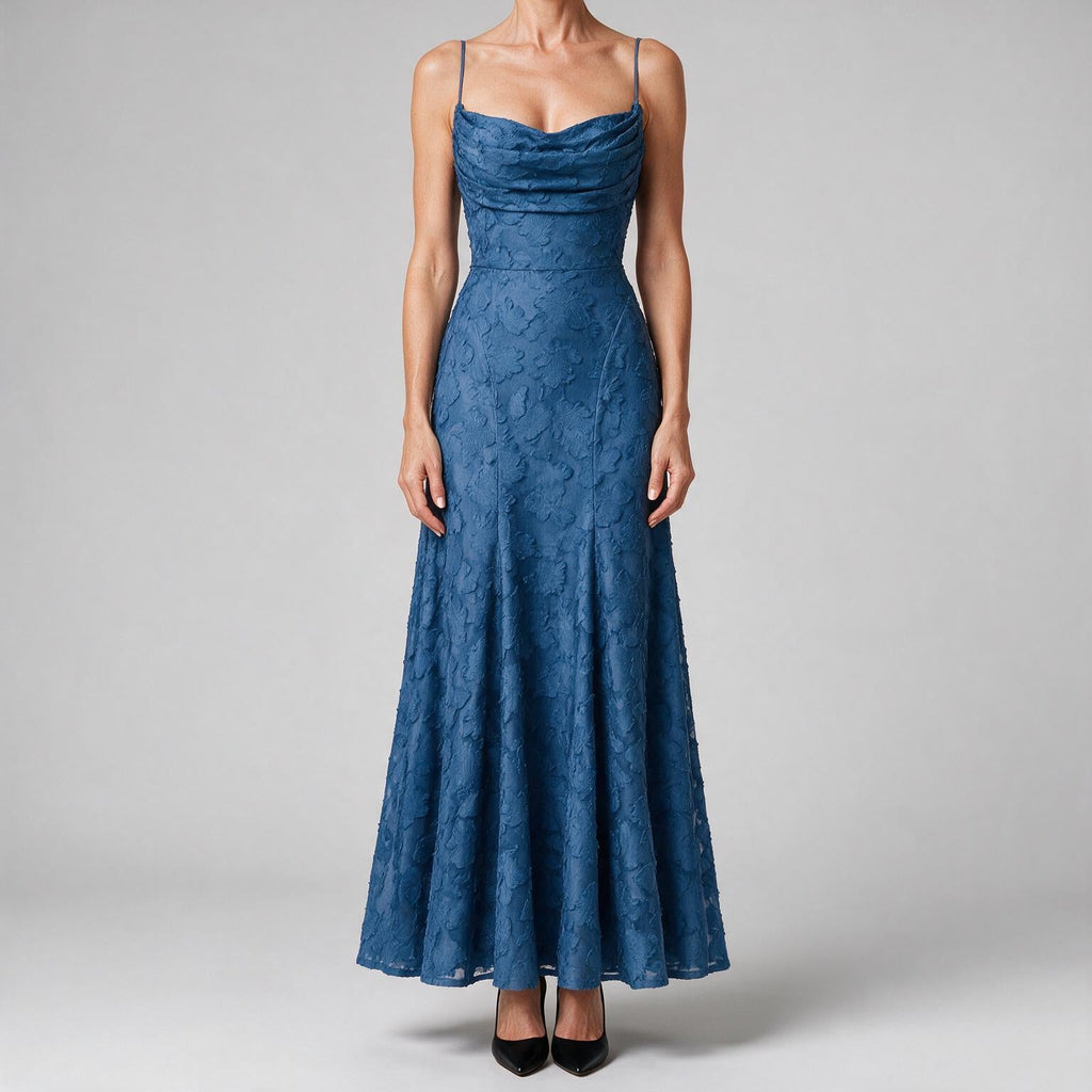 Colette | Womens Wedding Guest Maxi Lace A-Line High Waist Dresses Blue
