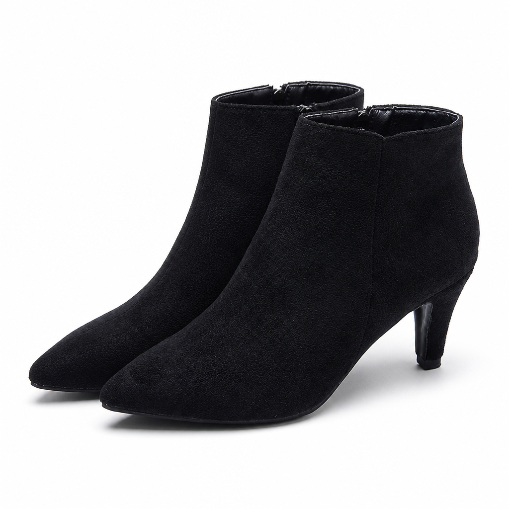 Noelle | Womens Pointed Toe Stiletto Heel Ankle Boots Suede Booties Black packshot