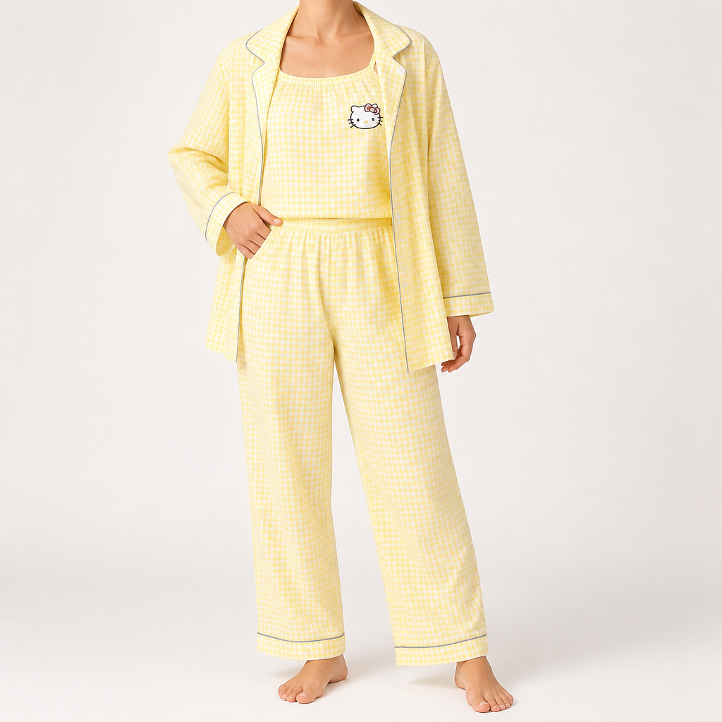 Rosalind | Womens Long Sleeve Button Up Cotton Pyjama Set Loungewear, Yellow