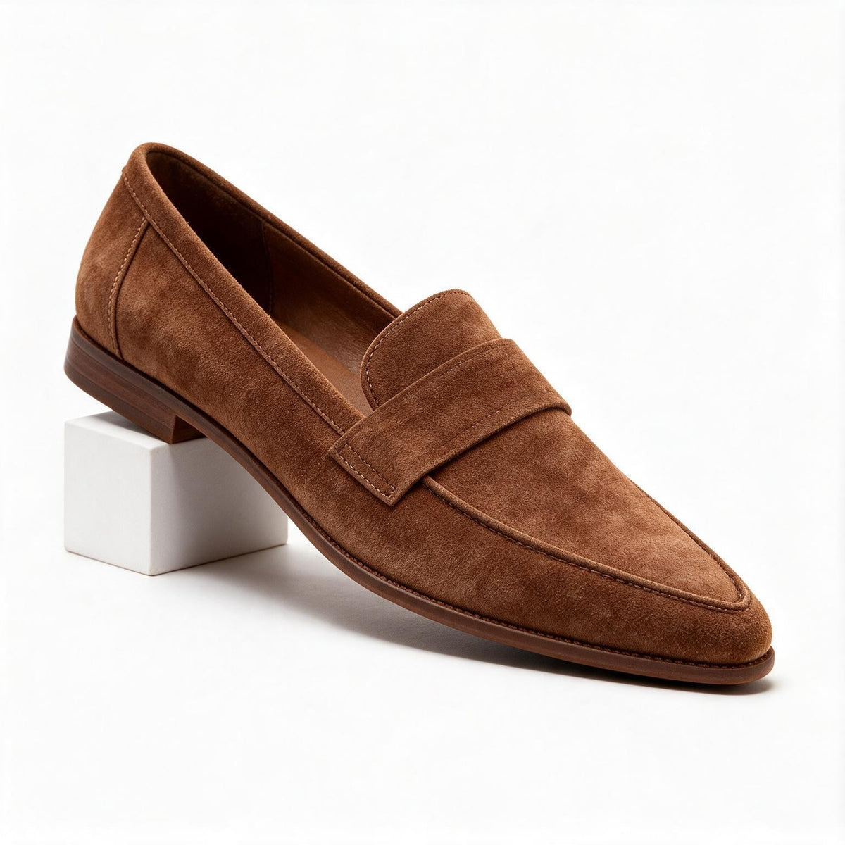Sylvana | Womens Chunky Heel Pointed Toe Suede Court Shoes Heels Brown packshot