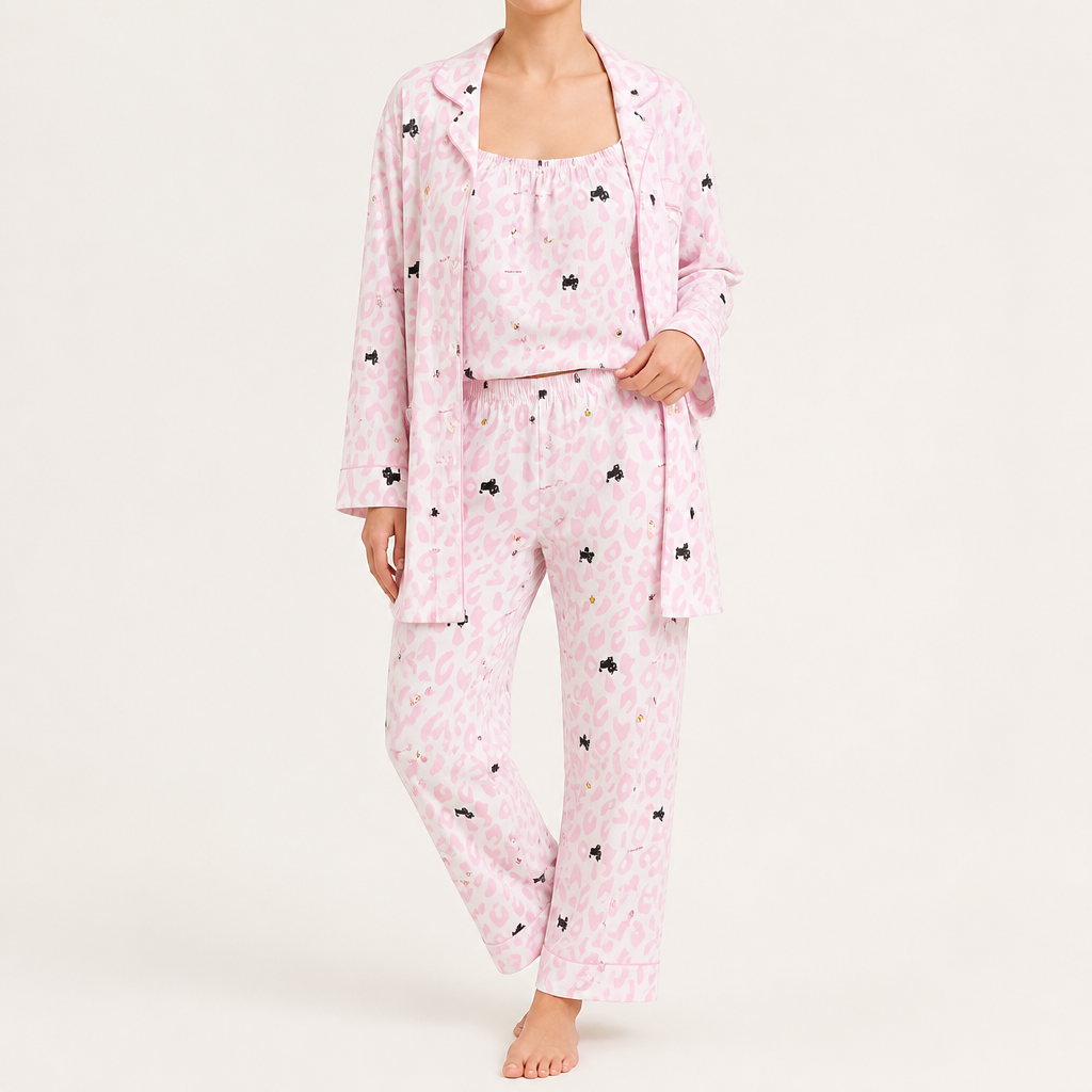 Rosalind | Womens Long Sleeve Button Up Cotton Pyjama Set Loungewear, Pink 11