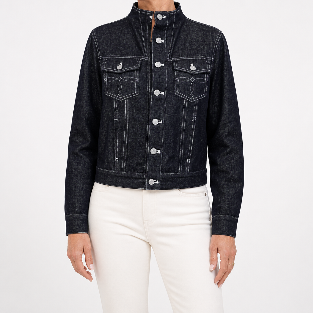 Florence | Womens Oversized Stand Collar Denim Jacket, Slate Blue