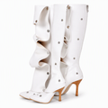 Hazel | Womens Heeled Boots Denim Slim Fit Pointed Toe Ankle Boots White packshot