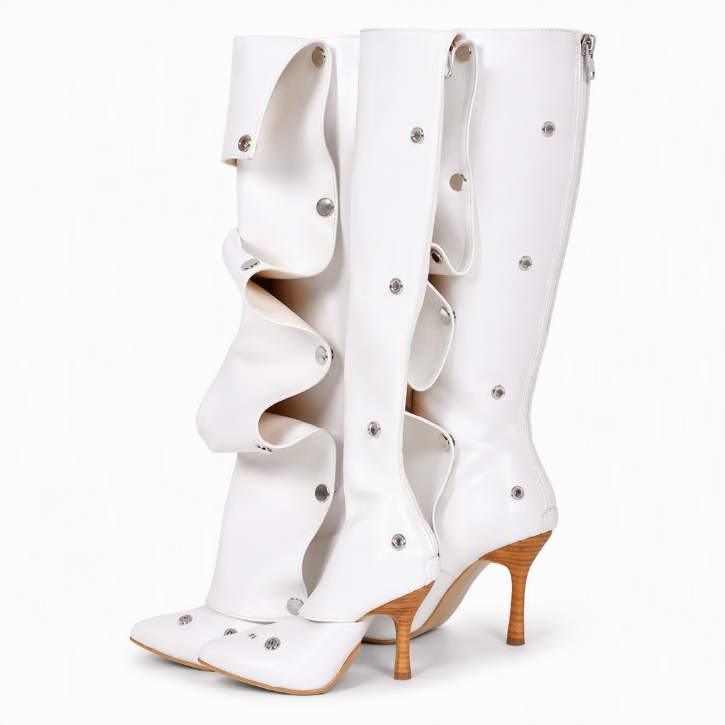 Hazel | Womens Heeled Boots Denim Slim Fit Pointed Toe Ankle Boots White packshot