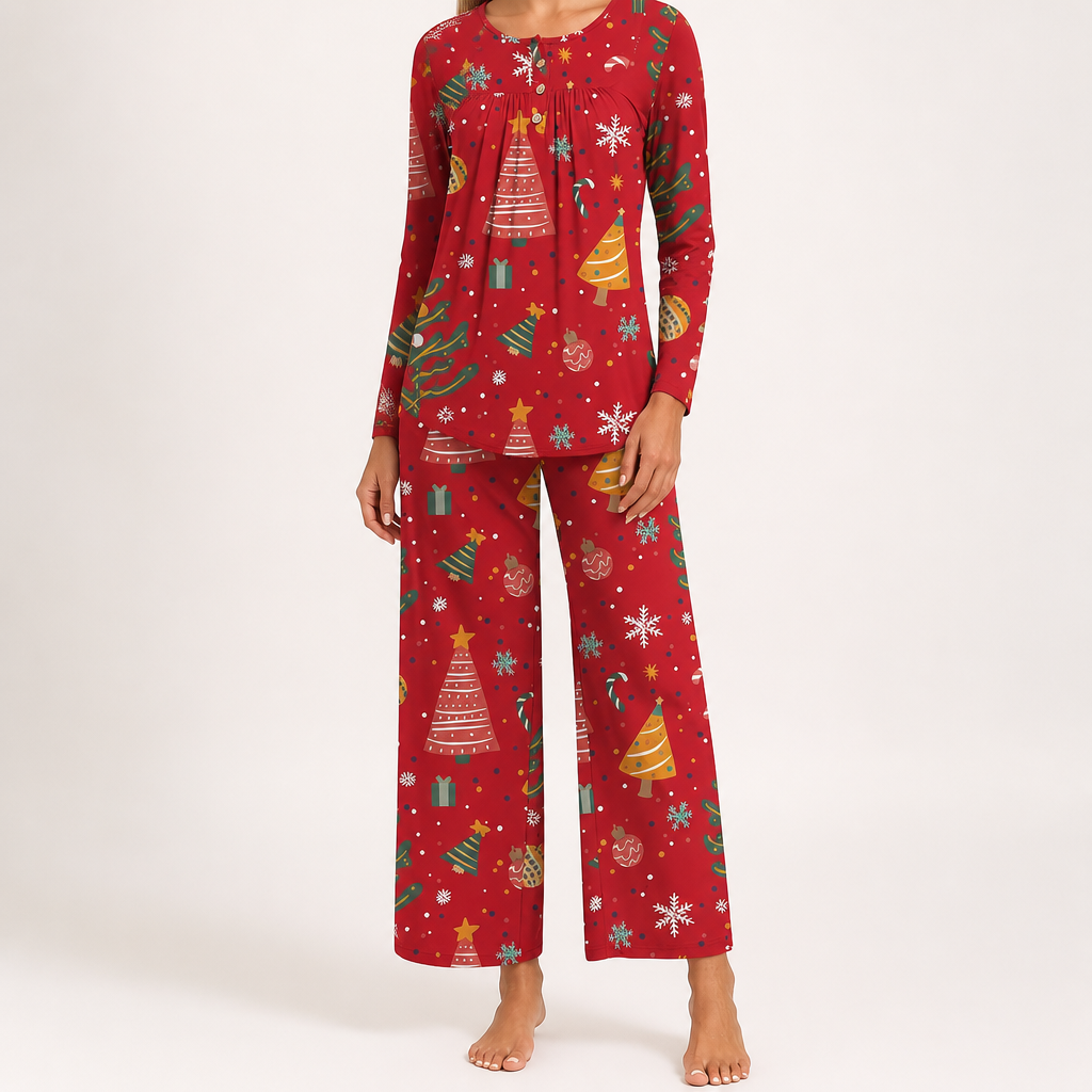 Harriet | Womens Long Sleeve Pyjama Set With Pockets Loungewear, Red 3