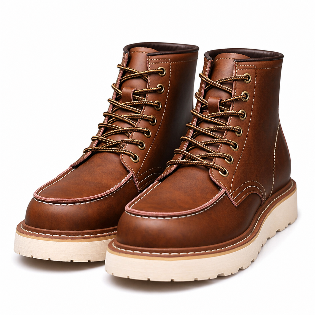 Florian | Mens Leather Work Boots Retro Motorcycle British Style Boots Brown packshot