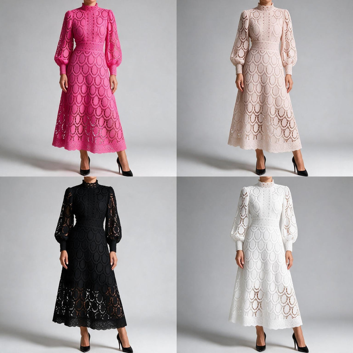 Genevieve | Womens Wedding Guest Lace A-Line Puff Sleeve Dresses