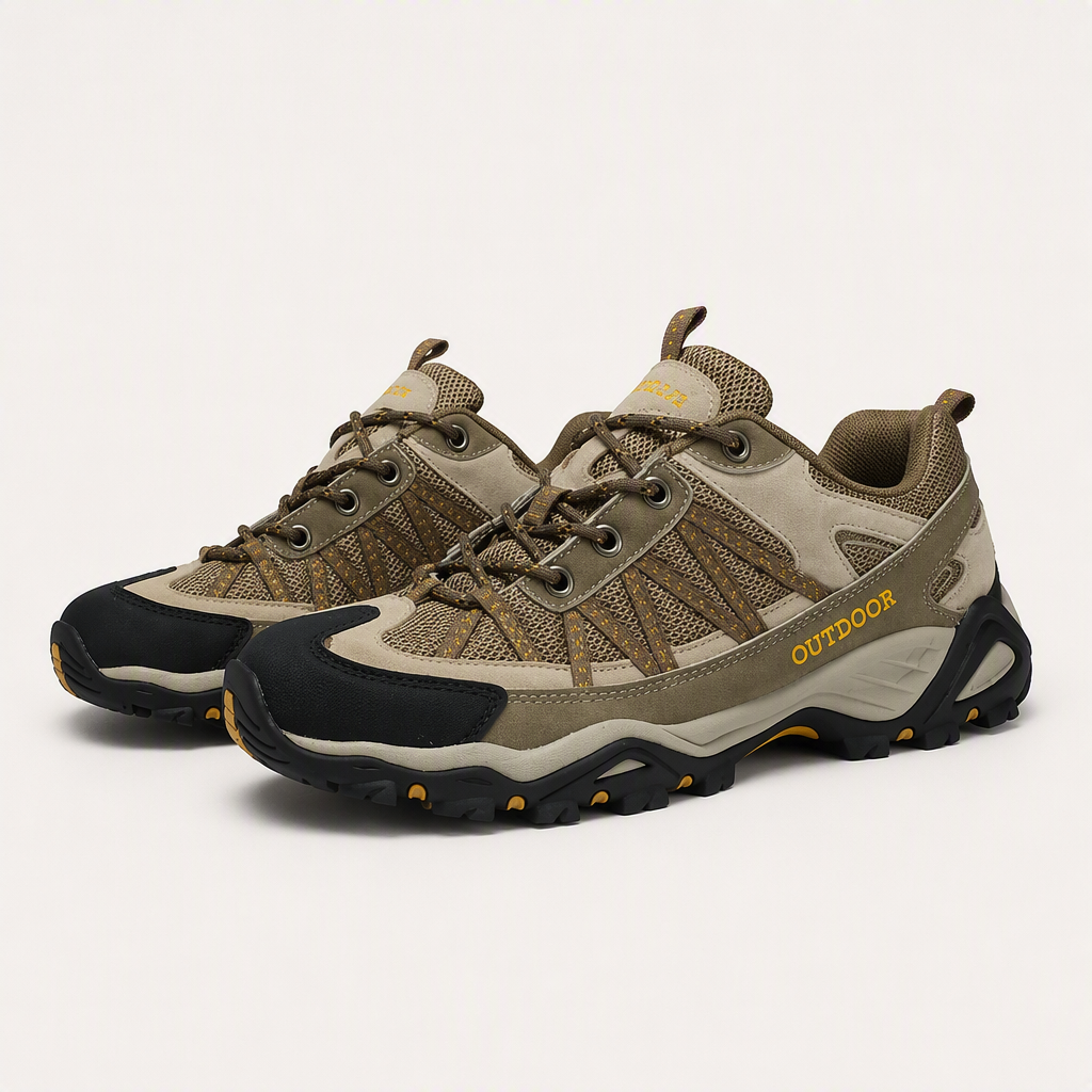 Delphine | Womens Leather Non Slip Breathable Walking Hiking Shoes, Khaki