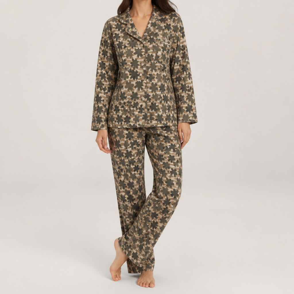 Beatrice | Womens Cotton Long Sleeve Pyjama Set, Chocolate Brown