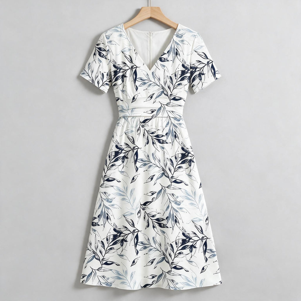 Liana | Womens Wedding Guest V Neck Printed A-Line Summer Dress on hanger