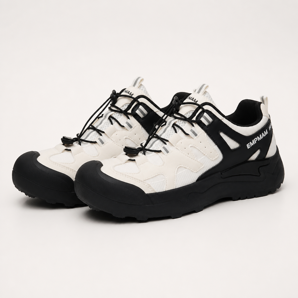 Imogen | Womens Lightweight Non Slip Trail Running Shoes, Cream Black 2