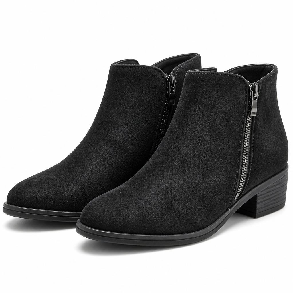 Vesper | Womens Ankle Boots Square Heel Side Zip Pointed Suede Boots Black 2 packshot