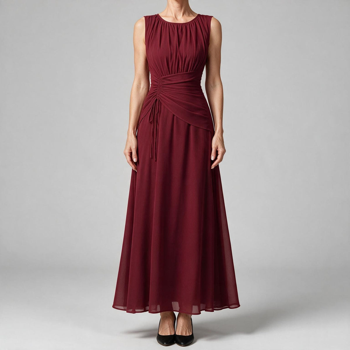 Odette | A Line Chiffon Maxi Wedding Guest Summer Dresses Burgundy