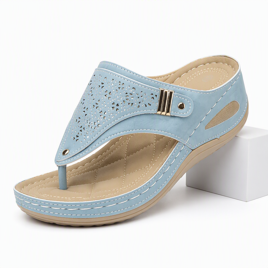 Odile | Womens Studded Toe Post Wedge Flip Flop Sandals Sky Blue packshot