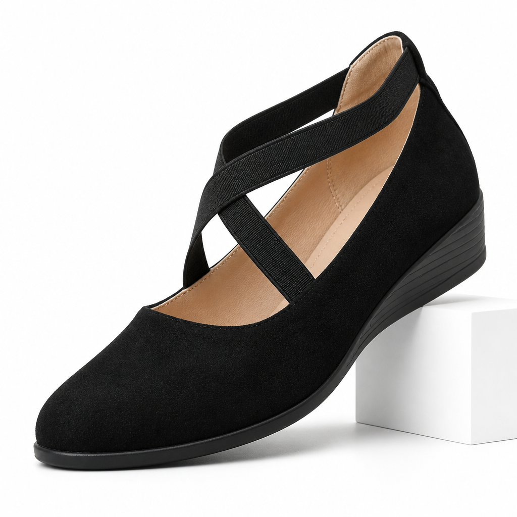 Isadora | Womens Pointed Toe Wedge Casual Comfort Loafers Black packshot