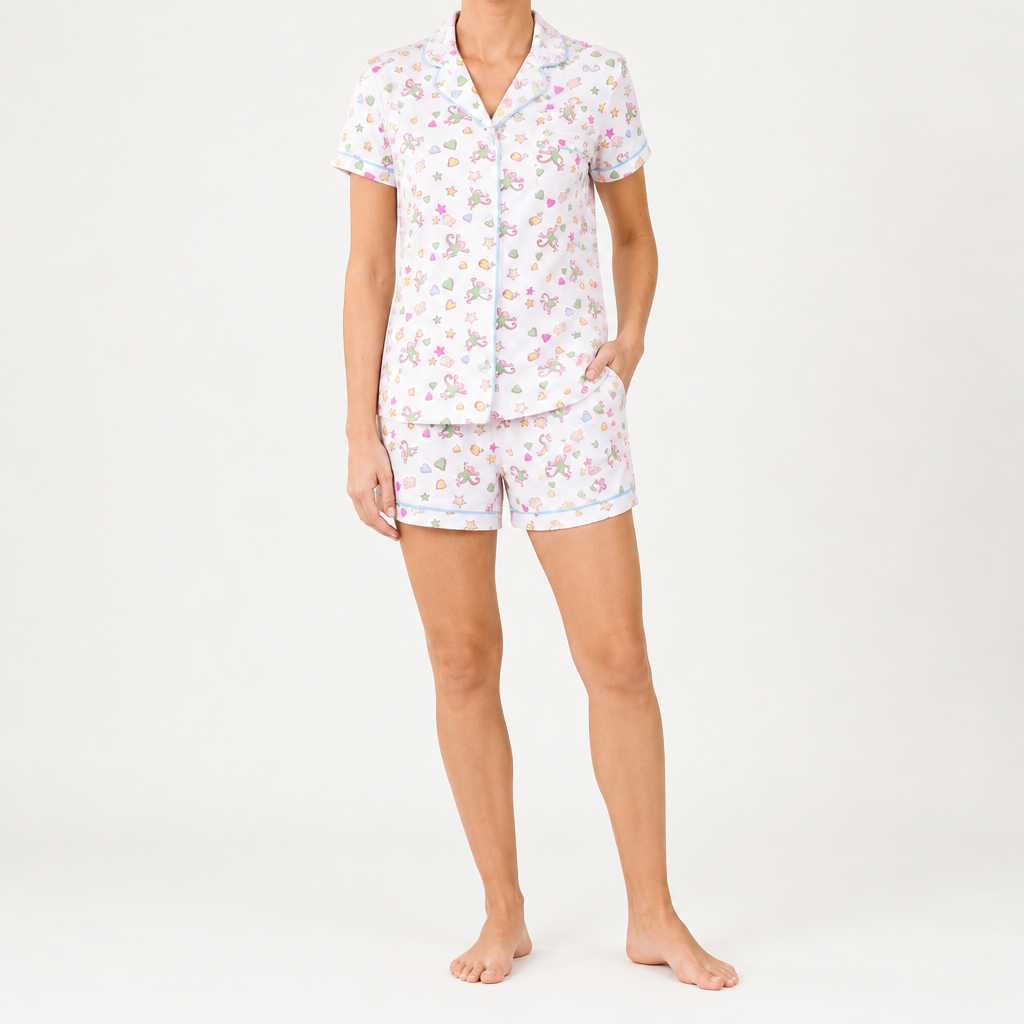 Genevieve | Womens Short Sleeve Cotton Pyjama Set, Apricot