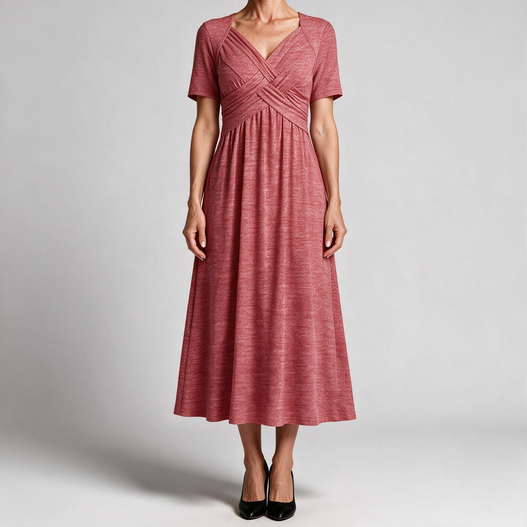 Adaline | Womens Short Sleeve Wrap Waist Long Maxi Wedding Guest Summer Dresses Watermelon Red
