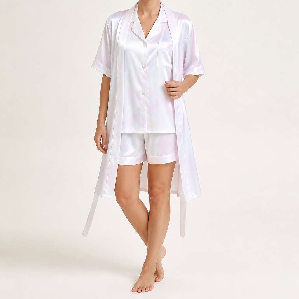 Odette | Womens Short Sleeve Satin Pyjama Set, Ivory