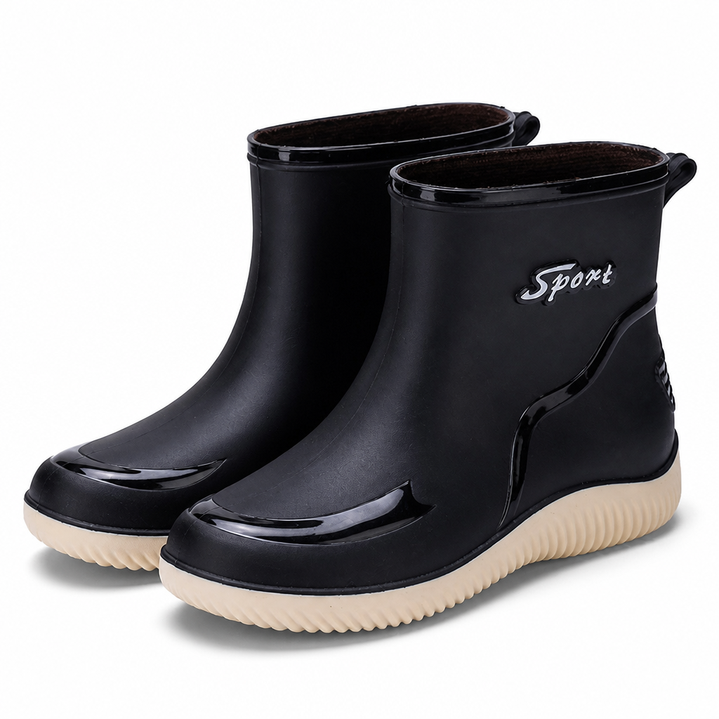 Esme | Womens Wellington Boots Waterproof Non Slip Mid Calf Rain Boots Black 4 packshot