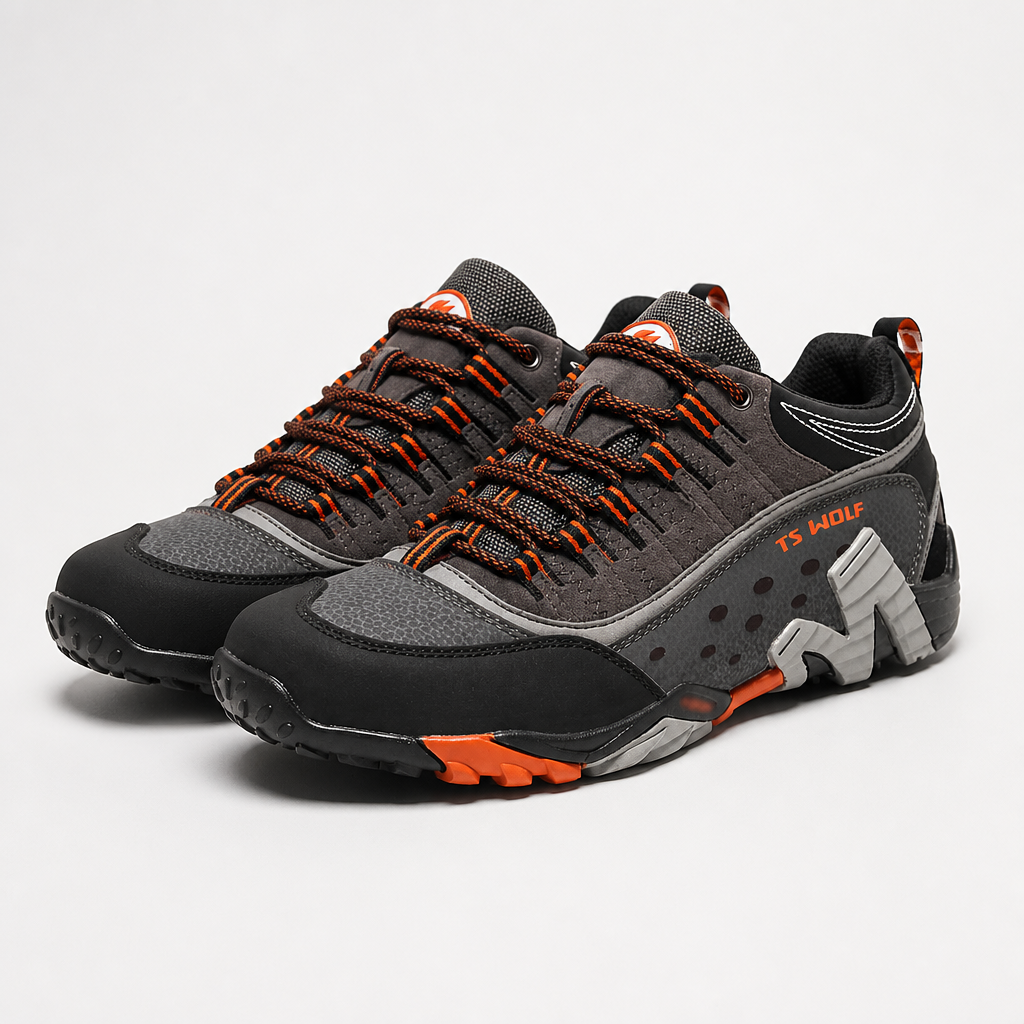 Callum | Mens Non Slip Hiking Walking Shoes, Grey Orange